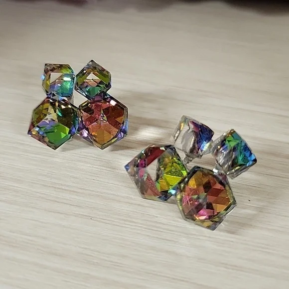 Prismatic Cube Cluster Earrings, S925 posts - Picture 8 of 10